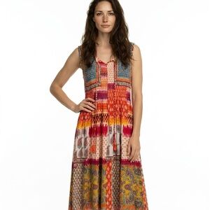 Miss Nikky Boho Patchwork Maxi Dress Multicolor Paisley Rayon Size XL